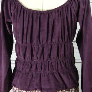 Plum Purple Microsuede Microfiber Long Sleeve Peasant Scoop Neck Top